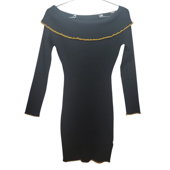 Almost Famous Black Bodycon Sweater Dress Womens Size M Bardot Chic Elegant - Picture 1 of 8